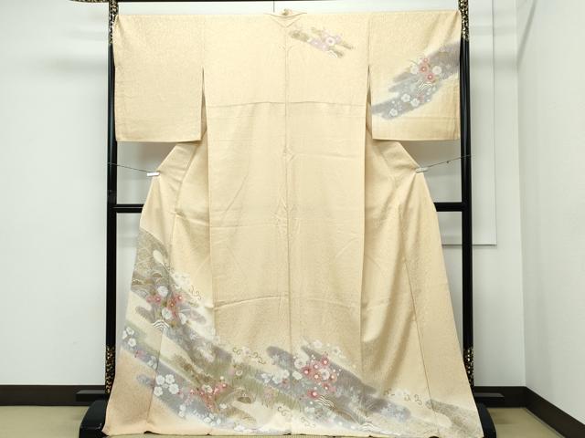 平和屋着物●極上 訪問着 駒刺繍 草花霞文 暈し染め 金彩 蜂蜜色地 逸品 CZAA5148s6