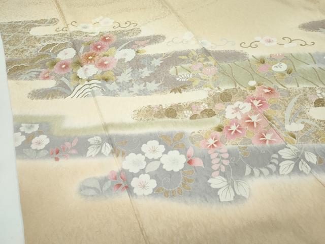 平和屋着物●極上 訪問着 駒刺繍 草花霞文 暈し染め 金彩 蜂蜜色地 逸品 CZAA5148s6