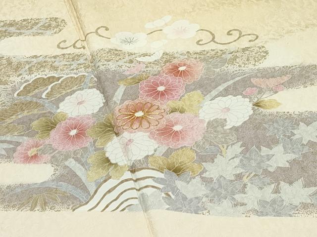 平和屋着物●極上 訪問着 駒刺繍 草花霞文 暈し染め 金彩 蜂蜜色地 逸品 CZAA5148s6