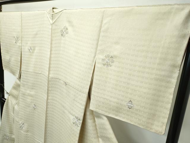 平和屋本店●極上 タッサーシルク タッサーゴールド 小紋 総刺繍 正倉院花文 金銀糸 砥粉色地 証紙付き 逸品 未使用 CZAA5773s6