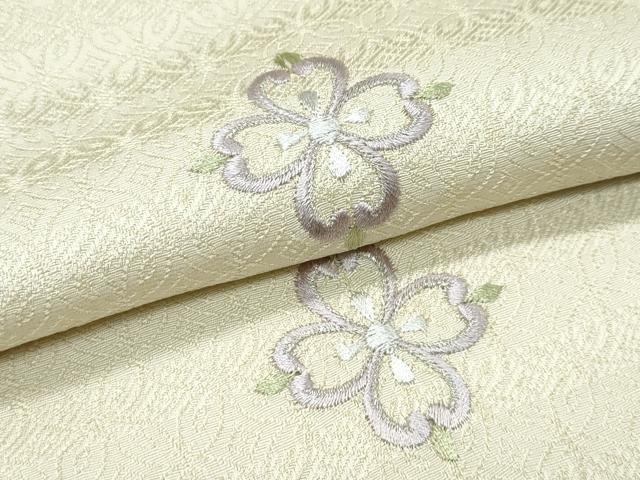 平和屋本店●極上 タッサーシルク タッサーゴールド 小紋 総刺繍 正倉院花文 金銀糸 砥粉色地 証紙付き 逸品 未使用 CZAA5773s6