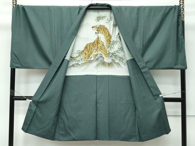 平和屋着物∞極上 男性 長羽織 キングサイズ 色無地 革色 羽裏:虎 逸品 CZAA5153s6