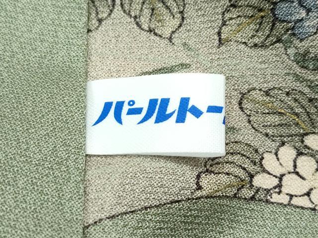 平和屋着物∞極上 道中着 ロング丈 地紙重ね風景花文 金彩 柳茶色地 羽裏:鳥獣戯画 逸品 未使用 CZAA5158s6