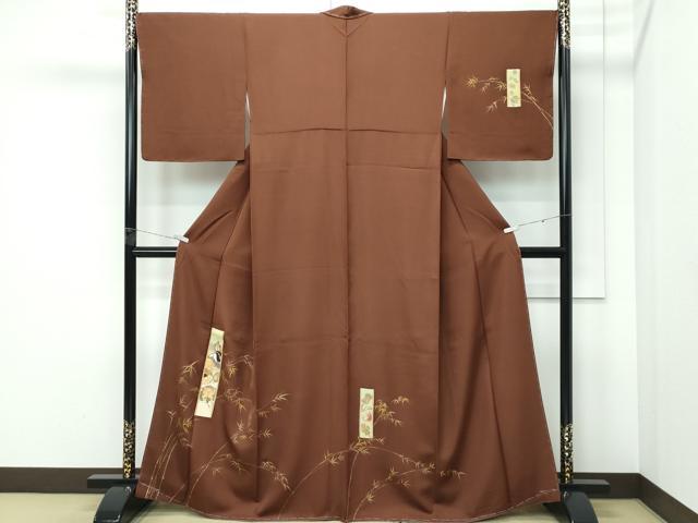 平和屋着物●極上 訪問着 手描き 利休織 七福神 金彩 茶褐色地 反端付き 逸品 未使用 CZAA5171s6