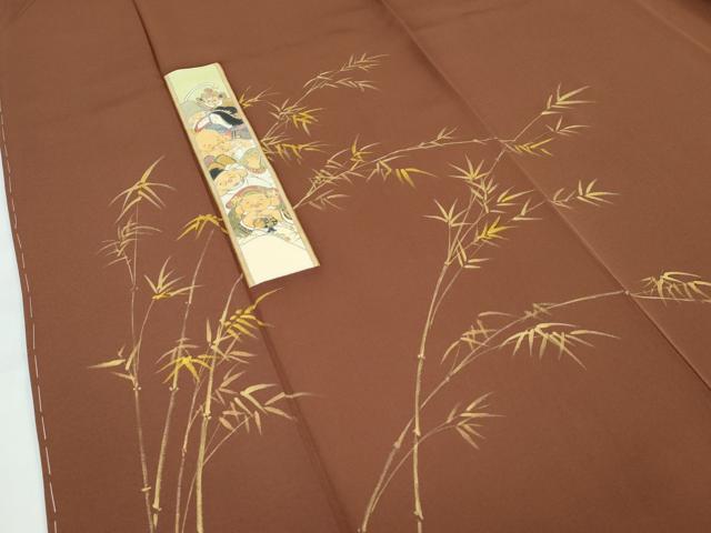 平和屋着物●極上 訪問着 手描き 利休織 七福神 金彩 茶褐色地 反端付き 逸品 未使用 CZAA5171s6