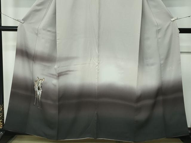 平和屋本店●極上 訪問着 作家物 手描き シマウマ 暈し染め 灰汁色地 逸品 CZAA5175s6