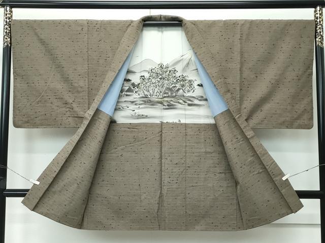 平和屋着物∞極上 男性 長羽織 髭紬地 灰汁色地 逸品 CZAA5181s6