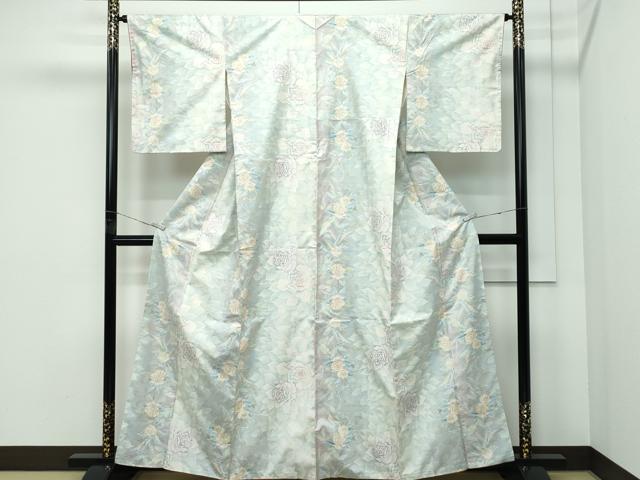 平和屋本店●極上 本場大島紬 白大島 9マルキ バラ 薔薇 逸品 未使用 CZAA5189s6