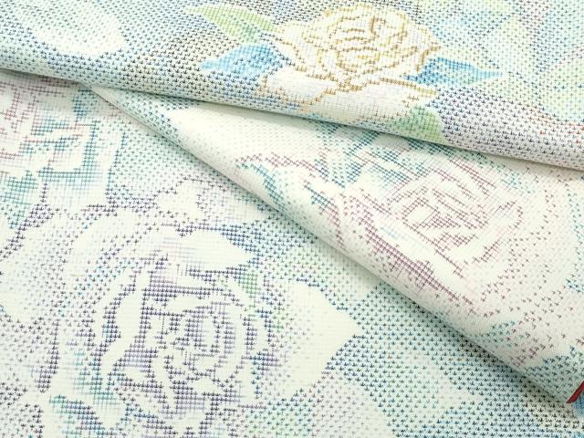 平和屋本店●極上 本場大島紬 白大島 9マルキ バラ 薔薇 逸品 未使用 CZAA5189s6