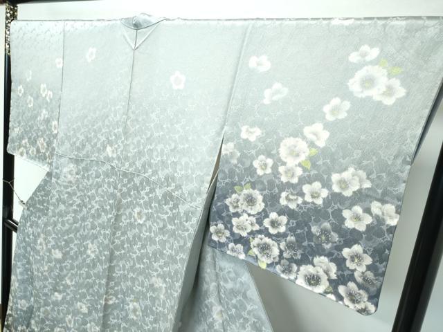 平和屋着物●極上 訪問着 草花文 暈し染め 金通し地 柳鼠色地 反端付き 逸品 未使用 CZAA5200s6