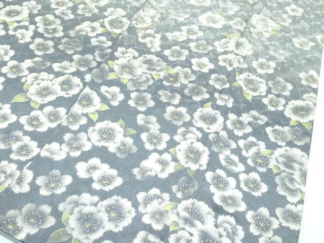 平和屋着物●極上 訪問着 草花文 暈し染め 金通し地 柳鼠色地 反端付き 逸品 未使用 CZAA5200s6