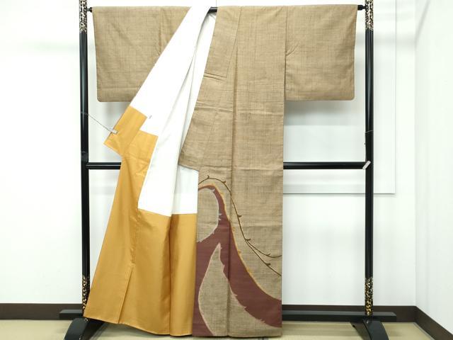 平和屋着物●極上 能州紬 絲藝苑 上島洋山 訪問着 枝葉文 逸品 未使用 CZAA5211s6