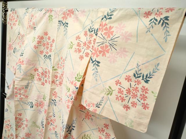 平和屋着物*極上 夏物 竺仙 小紋・浴衣兼用 草花文 香色地 阪急百貨店扱い 綿 逸品 未使用 CZAA5231s6