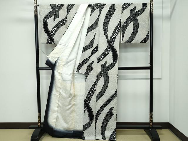 平和屋本店●極上 本疋田絞り 小紋 鬘帯吉祥花文 黒地 逸品 CZAA5233s6