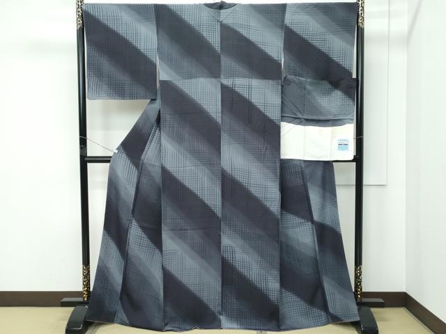 平和屋着物●極上 染色作家 斉藤三才 小紋 斜線文 暈し染め 反端付き 逸品 CZAA5240s6
