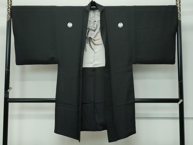 平和屋本店●極上 男性 黒紋付 羽織・長襦袢セット 羽裏:人物文 近鉄扱い 逸品 CZAA5246s6