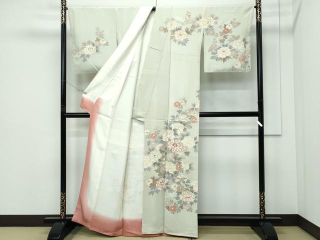 平和屋本店●極上 創業460年・千總 訪問着 刺繍 菊 牡丹 金彩 若葉色地 反端付き 逸品 未使用 CZAA5277s6