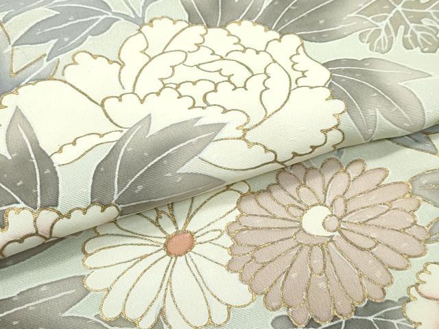 平和屋本店●極上 創業460年・千總 訪問着 刺繍 菊 牡丹 金彩 若葉色地 反端付き 逸品 未使用 CZAA5277s6