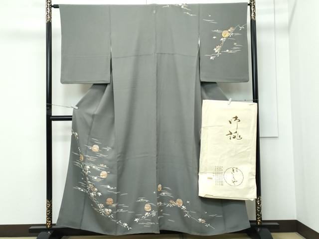 平和屋着物●極上 銀座きしや 訪問着 吹寄せ文 金彩 藍媚茶色地 たとう紙付き 逸品 CZAA5310s6