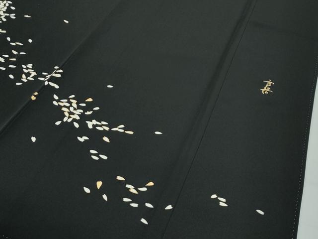 平和屋本店●極上 朝丘雪路 訪問着 駒刺繍 舞花弁 黒地 金彩 逸品 CZAA5312s6
