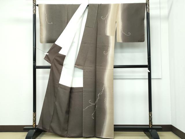 平和屋着物●極上 訪問着 作家物 紬地 蔦 媚茶色地 逸品 未使用 CZAA5327s6