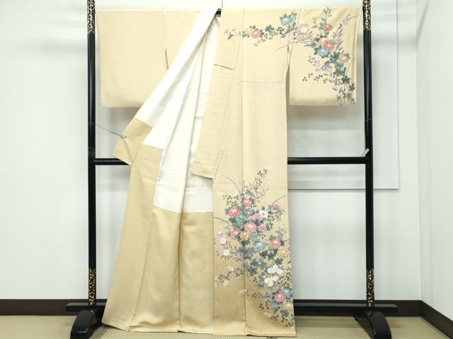 平和屋着物●極上 訪問着 作家物 草花文 たたき染め 反端付き 逸品 CZAA5329s6