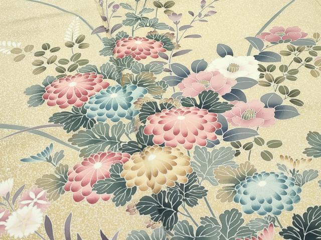 平和屋着物●極上 訪問着 作家物 草花文 たたき染め 反端付き 逸品 CZAA5329s6