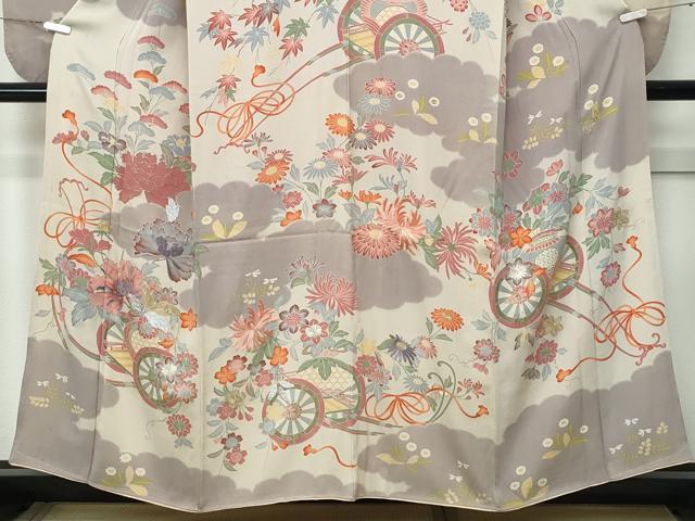 平和屋本店●極上 アンティーク 大正ロマン 振袖 駒刺繍 雲取り花車文 逸品 CZAA5330s6
