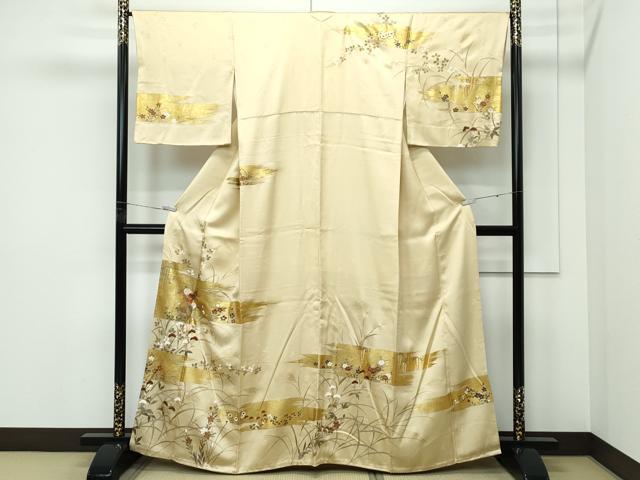 平和屋着物●極上 訪問着 駒刺繍 霞草花文 金彩 ブロンド色地 鈴乃屋扱い 逸品 CZAA5333s6