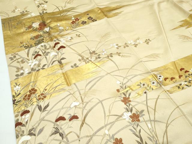 平和屋着物●極上 訪問着 駒刺繍 霞草花文 金彩 ブロンド色地 鈴乃屋扱い 逸品 CZAA5333s6