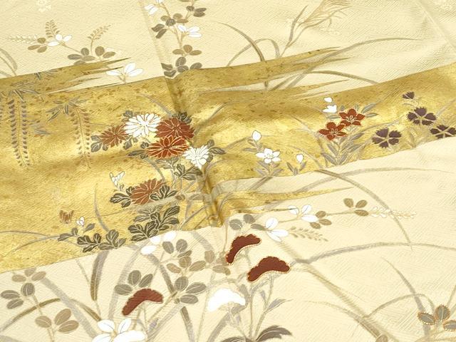 平和屋着物●極上 訪問着 駒刺繍 霞草花文 金彩 ブロンド色地 鈴乃屋扱い 逸品 CZAA5333s6