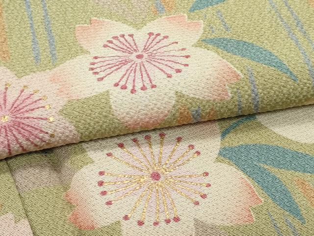 平和屋着物●極上 ファッションデザイナー 花井幸子 小紋 桜 間道 金彩 黄海松茶色地 逸品 CZAA5334s6