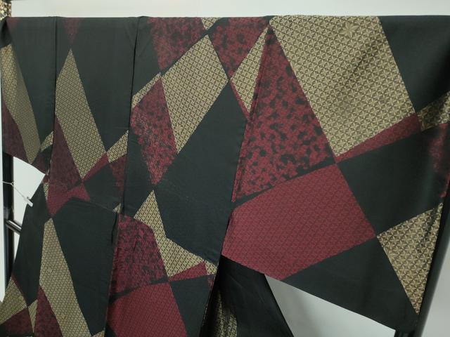 平和屋本店▽極上 男性 お召 単衣 切嵌吉祥文 黒地 さが美扱い 逸品 CZAA5796s6