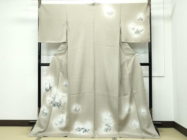平和屋着物●極上 訪問着 手描き 草花文 暈し染め 灰汁色地 逸品 未使用 CZAA5350s6