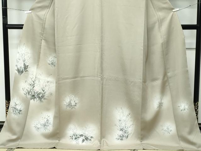 平和屋着物●極上 訪問着 手描き 草花文 暈し染め 灰汁色地 逸品 未使用 CZAA5350s6
