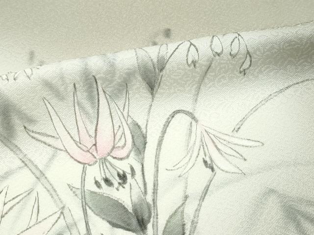 平和屋着物●極上 訪問着 手描き 草花文 暈し染め 灰汁色地 逸品 未使用 CZAA5350s6