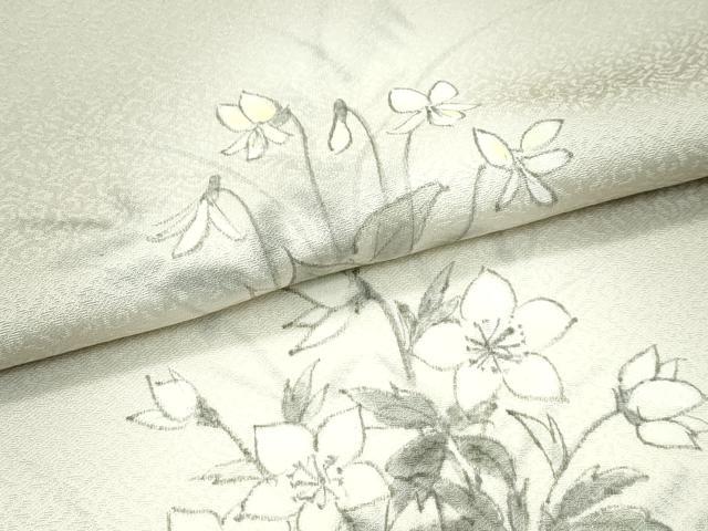 平和屋着物●極上 訪問着 手描き 草花文 暈し染め 灰汁色地 逸品 未使用 CZAA5350s6