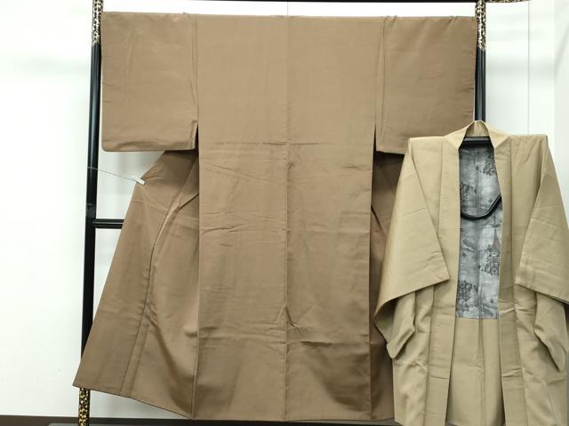 平和屋着物∞極上 男性 長羽織 髭紬地 灰汁色地 逸品 CZAA5181s6