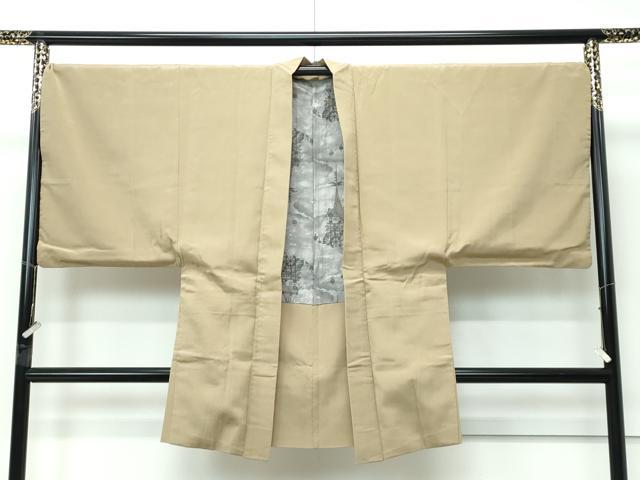 平和屋本店●極上 男性 紬・長羽織セット 色無地 着物:朽葉色 羽織:利休茶色 逸品 CZAA5368s6