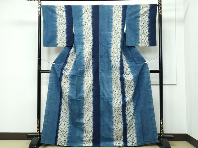 平和屋着物●極上 ぜんまい紬 本藍 間道 逸品 CZAA5376s6
