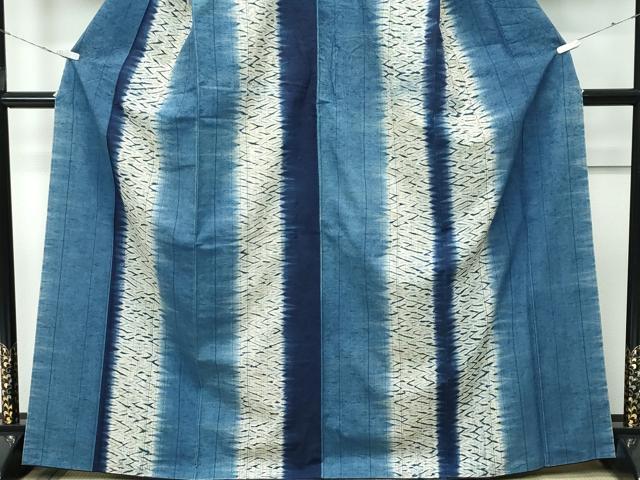 平和屋着物●極上 ぜんまい紬 本藍 間道 逸品 CZAA5376s6