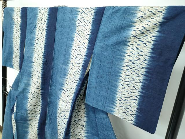 平和屋着物●極上 ぜんまい紬 本藍 間道 逸品 CZAA5376s6