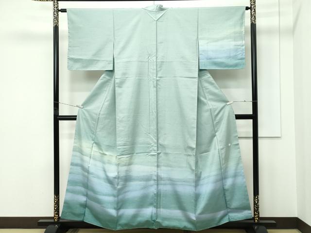 平和屋着物●極上 石川県指定無形文化財 牛首紬 白山工房 手織り 訪問着 霞文 薄青色地 逸品 未使用 CZAA5379s6