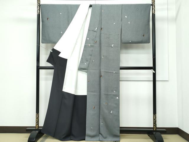 平和屋着物●極上 江戸小紋 総刺繍 桃太郎 角通し 黒地 金糸 逸品 CZAA5389s6