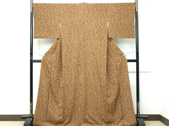 平和屋着物●極上 小紋 鳥 ペンギン 猫 バーントアンバー色地 逸品 CZAA5390s6