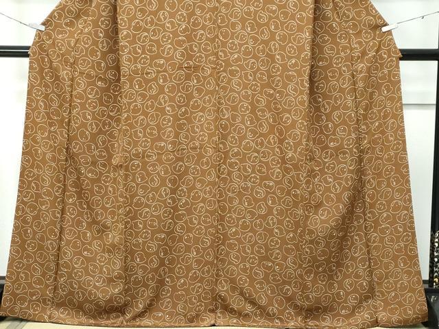 平和屋着物●極上 小紋 鳥 ペンギン 猫 バーントアンバー色地 逸品 CZAA5390s6