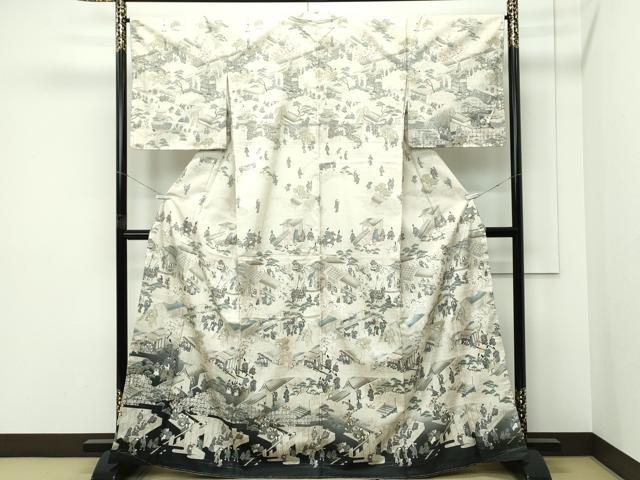 平和屋着物●極上 世界的友禅作家 千地泰弘 訪問着 本場染大島紬 人物風景文 逸品 CZAA5416s6