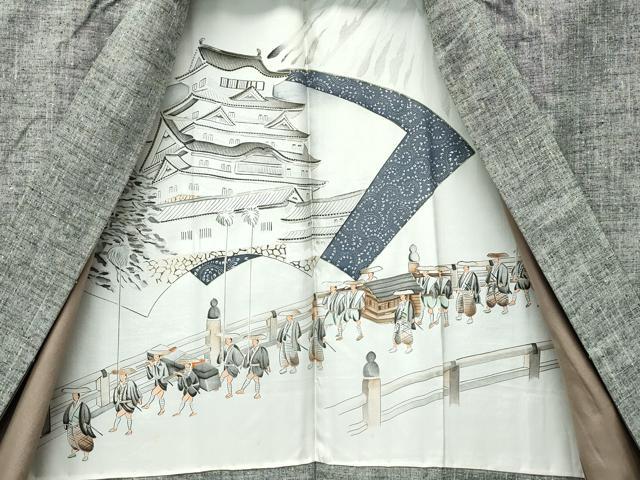 平和屋着物●極上 男性 紬 アンサンブル 長襦袢セット 霞文 逸品 CZAA5424s6
