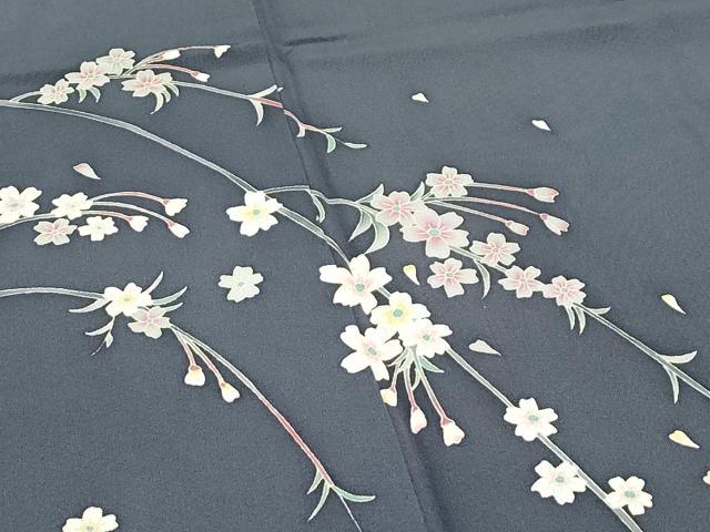 平和屋着物●極上 本加賀友禅作家 松島由美 訪問着 枝花文 墨色地 逸品 CZAA5435s6