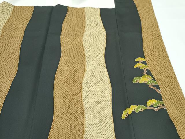 平和屋着物●極上 訪問着 駒刺繍 牡丹松鹿の子間道 金彩 藍海松茶色地 三越扱い 逸品 CZAA5440s6